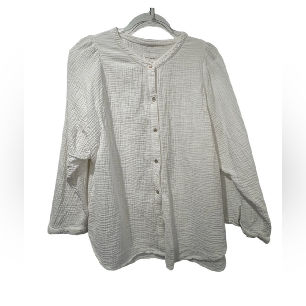 White Long Sleeve Button-Up Top